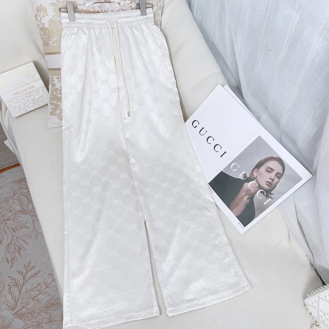 福利2025春夏新款【白冰】提花阔腿裤高腰垂感休闲直筒裤子