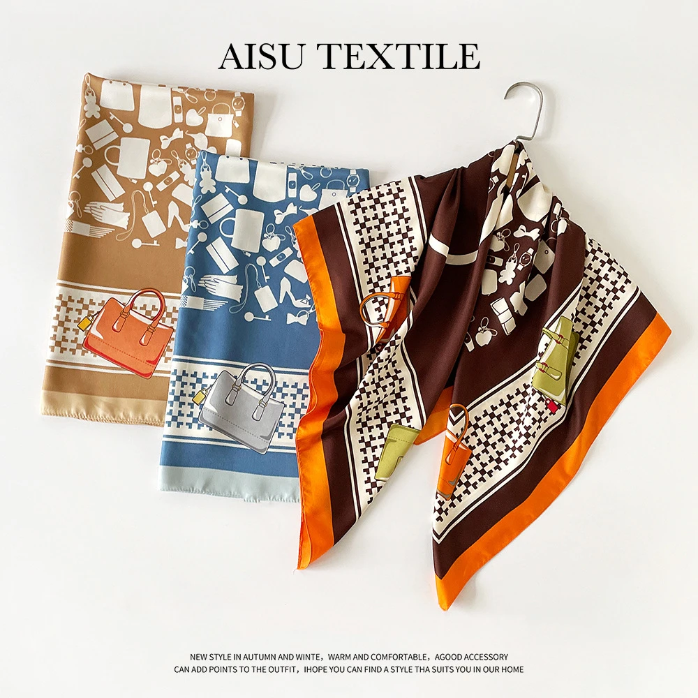 包邮阿媛品质春季新款90印花方巾韩版时尚斜纹气质百搭仿丝丝巾女