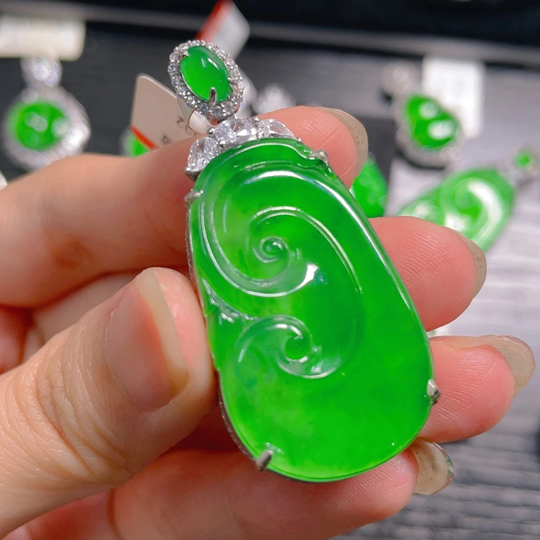 翡翠银S925镶嵌吊坠(不含链)