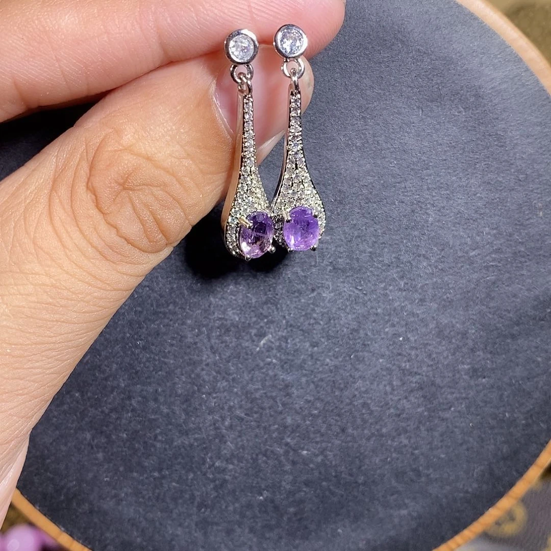 紫晶耳坠银S925镶嵌7mm紫水晶耳坠