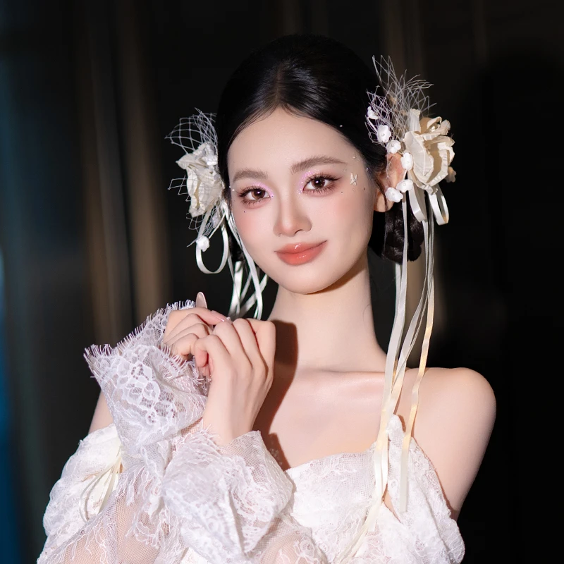 非金属布艺婚庆饰品 韩式新娘新款优雅缎面蝴蝶结丝带发夹MC3792