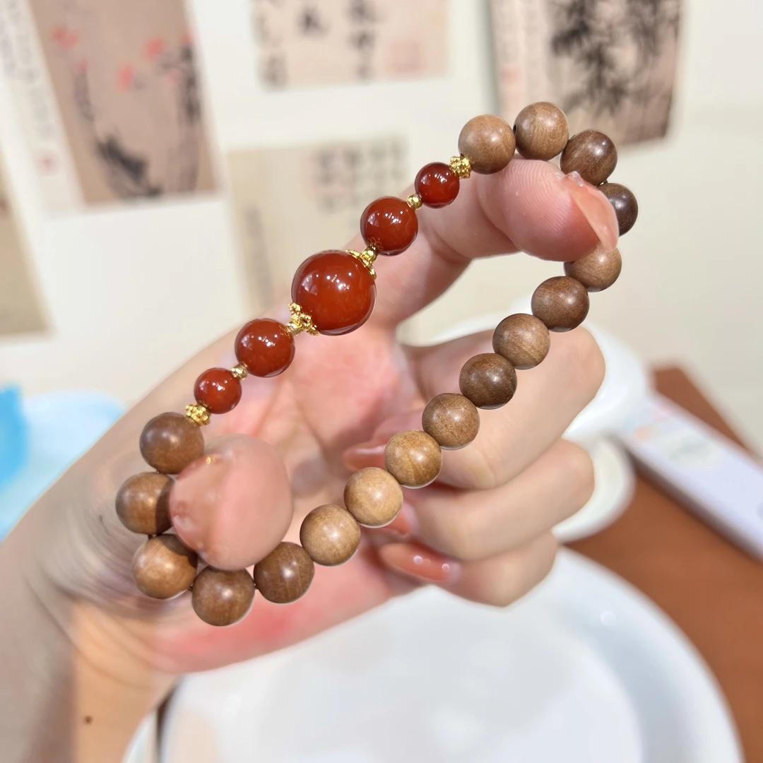 老山檀香黑肉横纹南红单圈手串