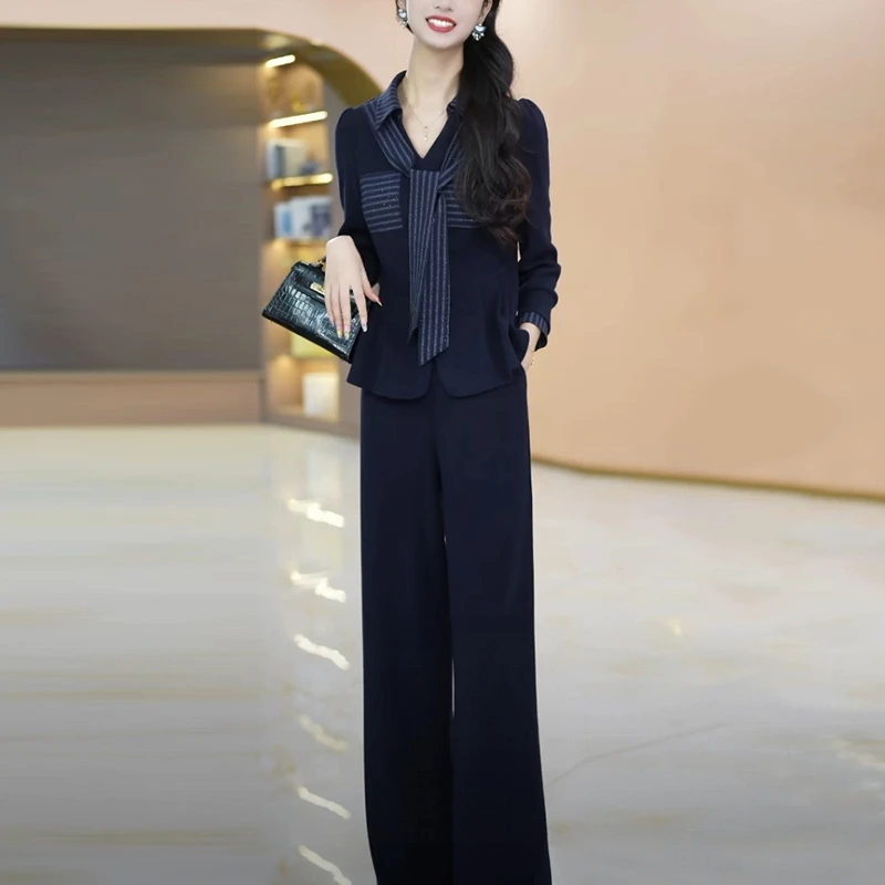 宝莱绒时尚阔腿裤套装女2025春秋季新款高级感洋气显瘦气质两件套