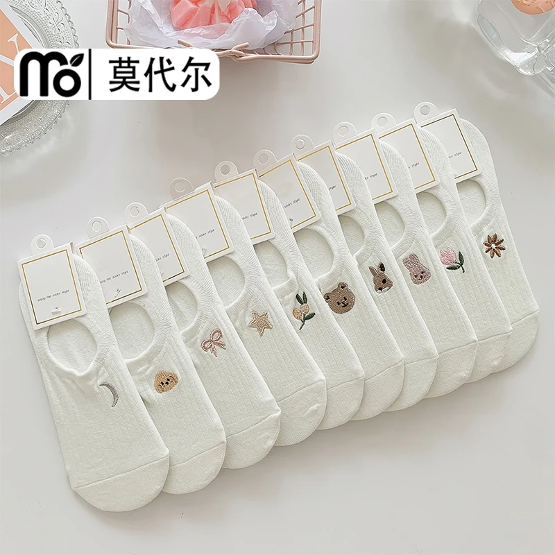 【5双装】白色脚套女士袜子浅口船袜女田园风隐形袜夏季薄款袜 百搭