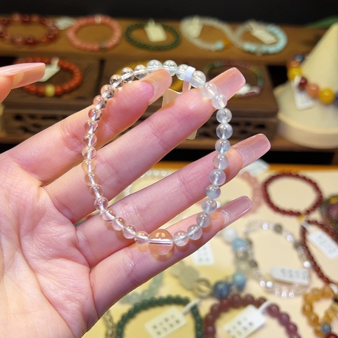 水晶手串银S925镀金镶嵌海蓝2061