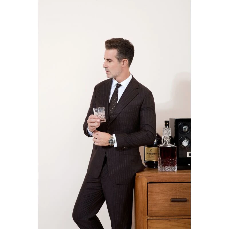 【洺瑞哥】咖啡色条纹西服平驳领197629-712030-2