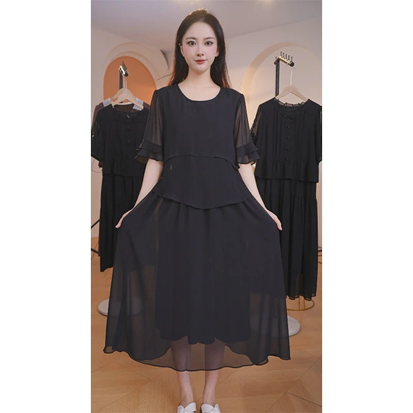 【赠送运费险】L9010 2025年夏季黑色时尚设计感气质中长款连衣裙
