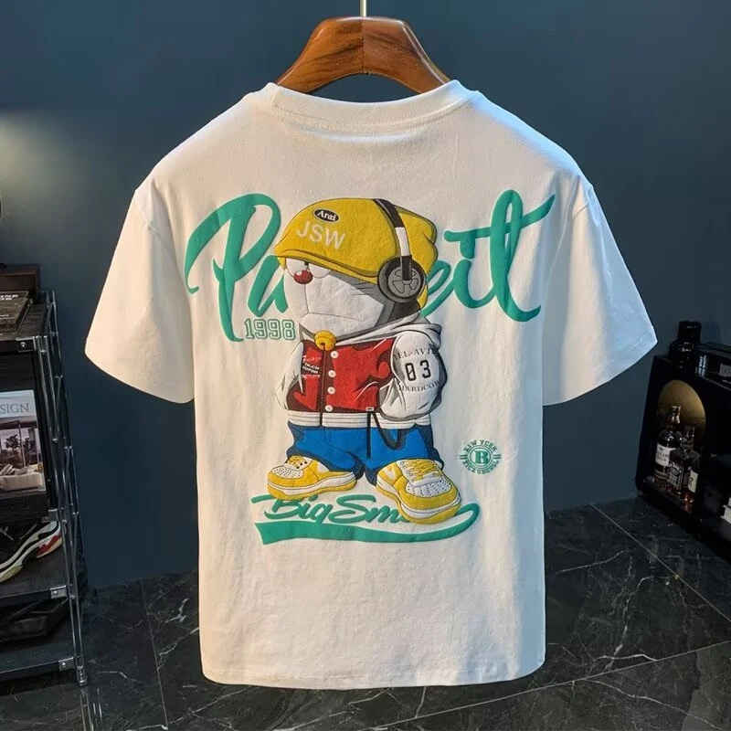 2025夏季新款爆款纯棉卡通印花时尚修身百搭轻奢男装短袖t恤ins