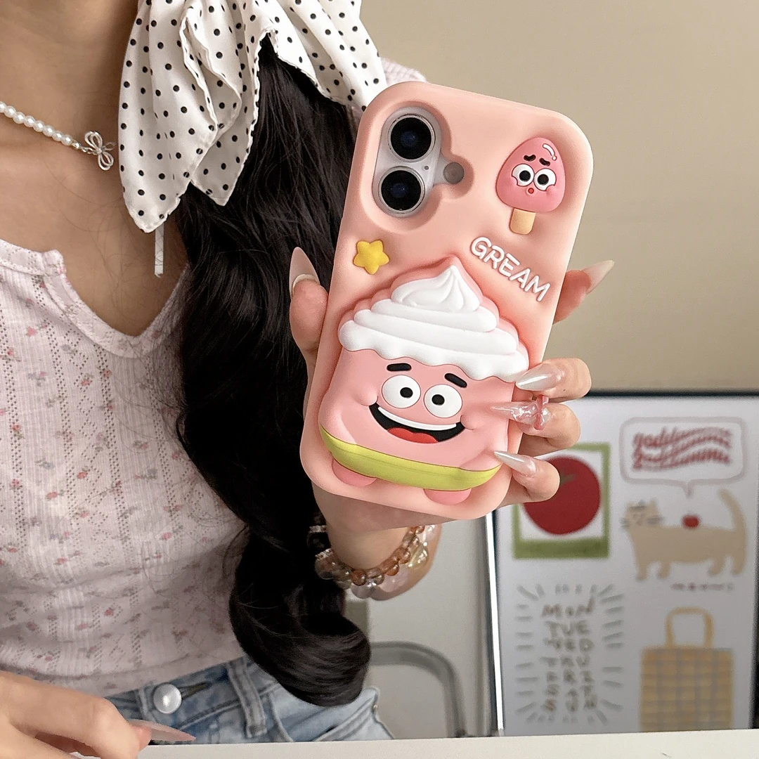 苹果|可爱立体派大星雪糕支架适用iPhone16卡通硅胶手机壳防摔