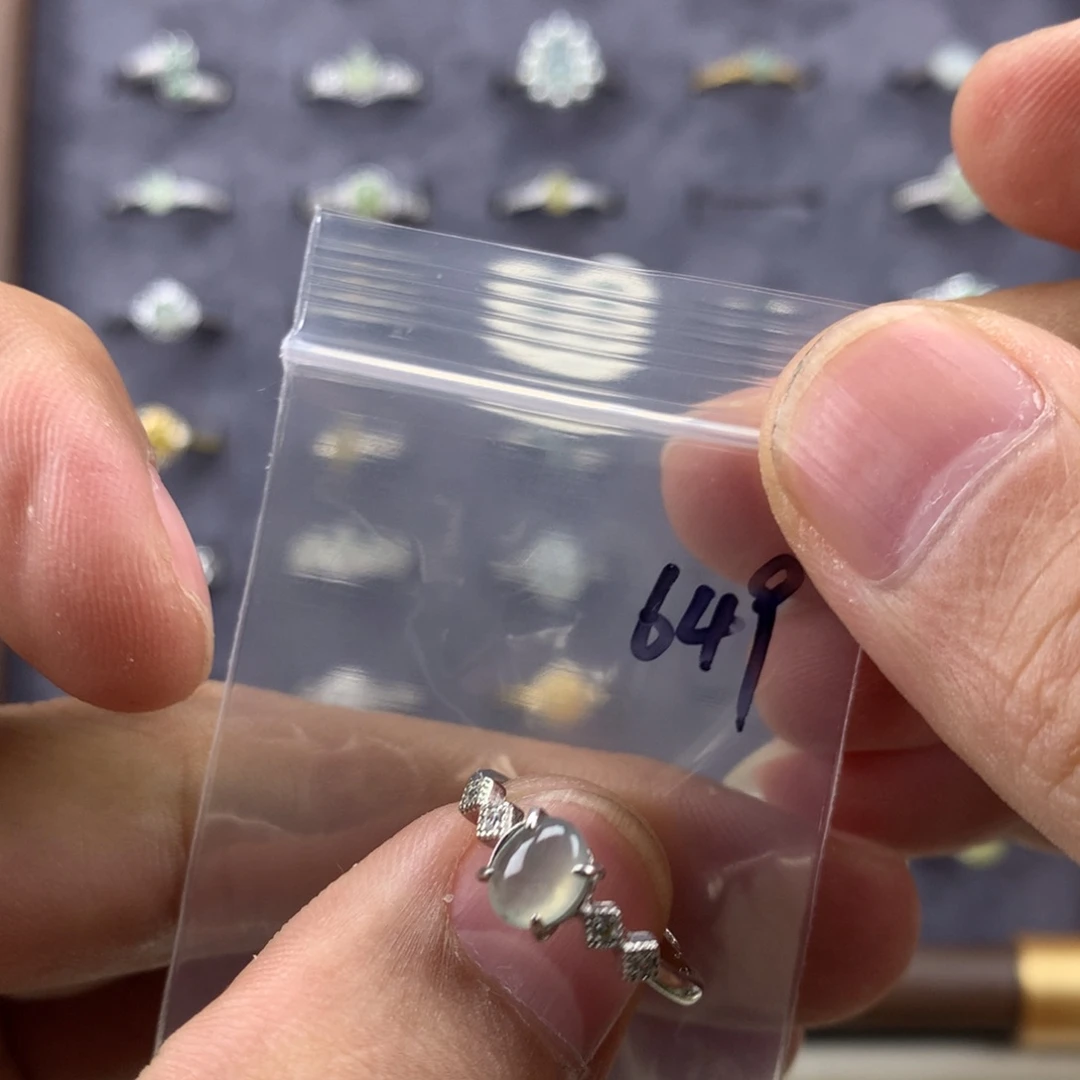 翡翠银S925镀金镶嵌戒指649