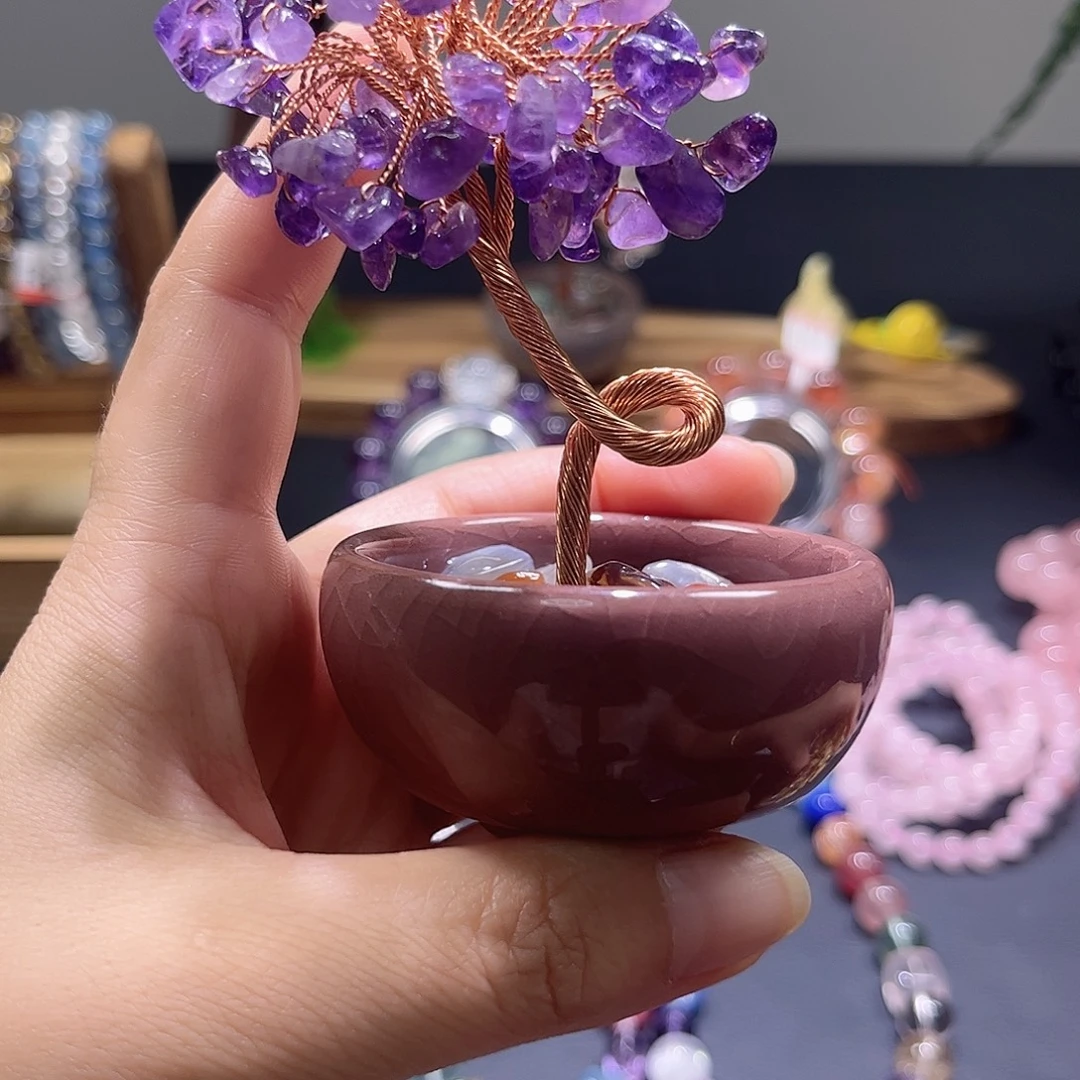 水晶手串未镶嵌天然水晶紫色。