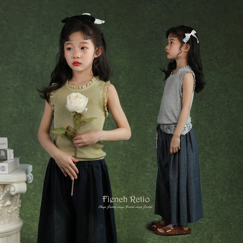 初羽家童装清爽2025新款夏日女童设计款超柔软透气莱赛尔打底背心