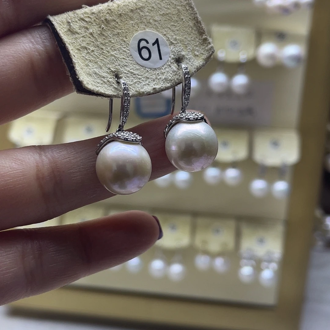 耳饰银S925镶嵌淡水珍珠