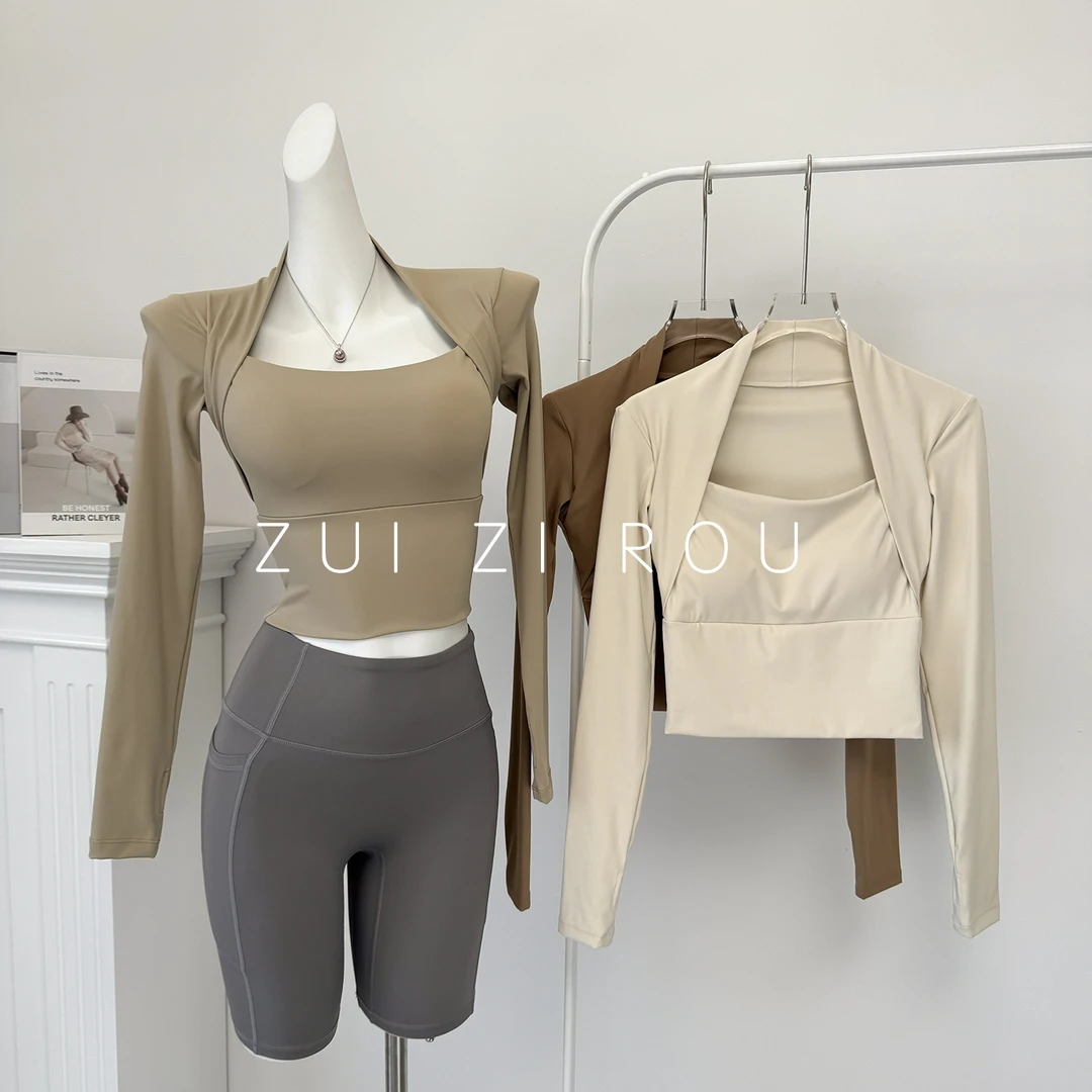 瑜伽服女长袖T恤运动健身显瘦上衣秋冬普拉提训练专业跑步紧身衣