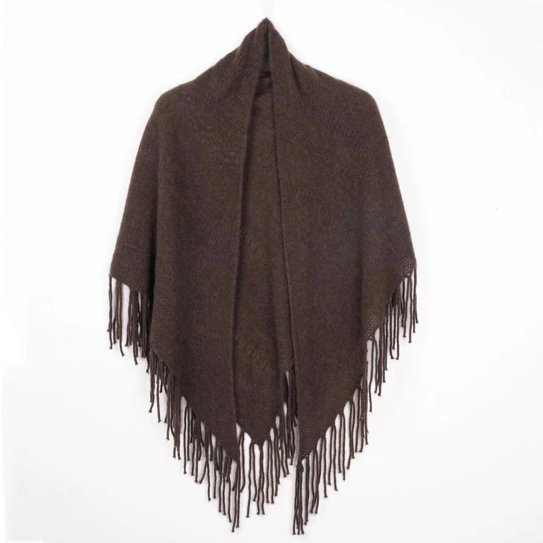 CHUANBAI牦牛绒纯色气质流苏三角披肩冬季秋冬时尚羊绒外搭-16509
