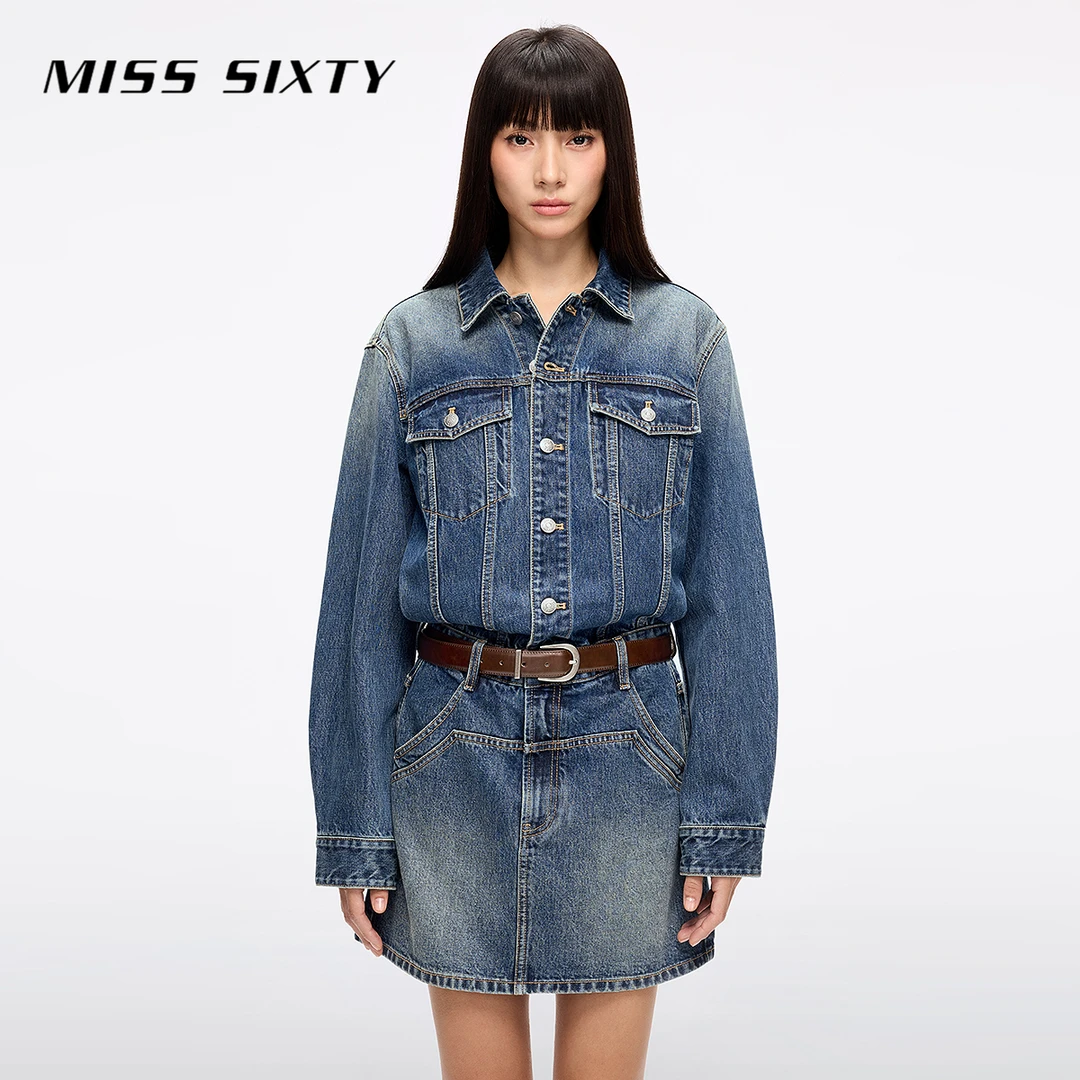 【防晒】Miss Sixty2025春新款牛仔连衣裙配腰带复古宽松中裙流光风