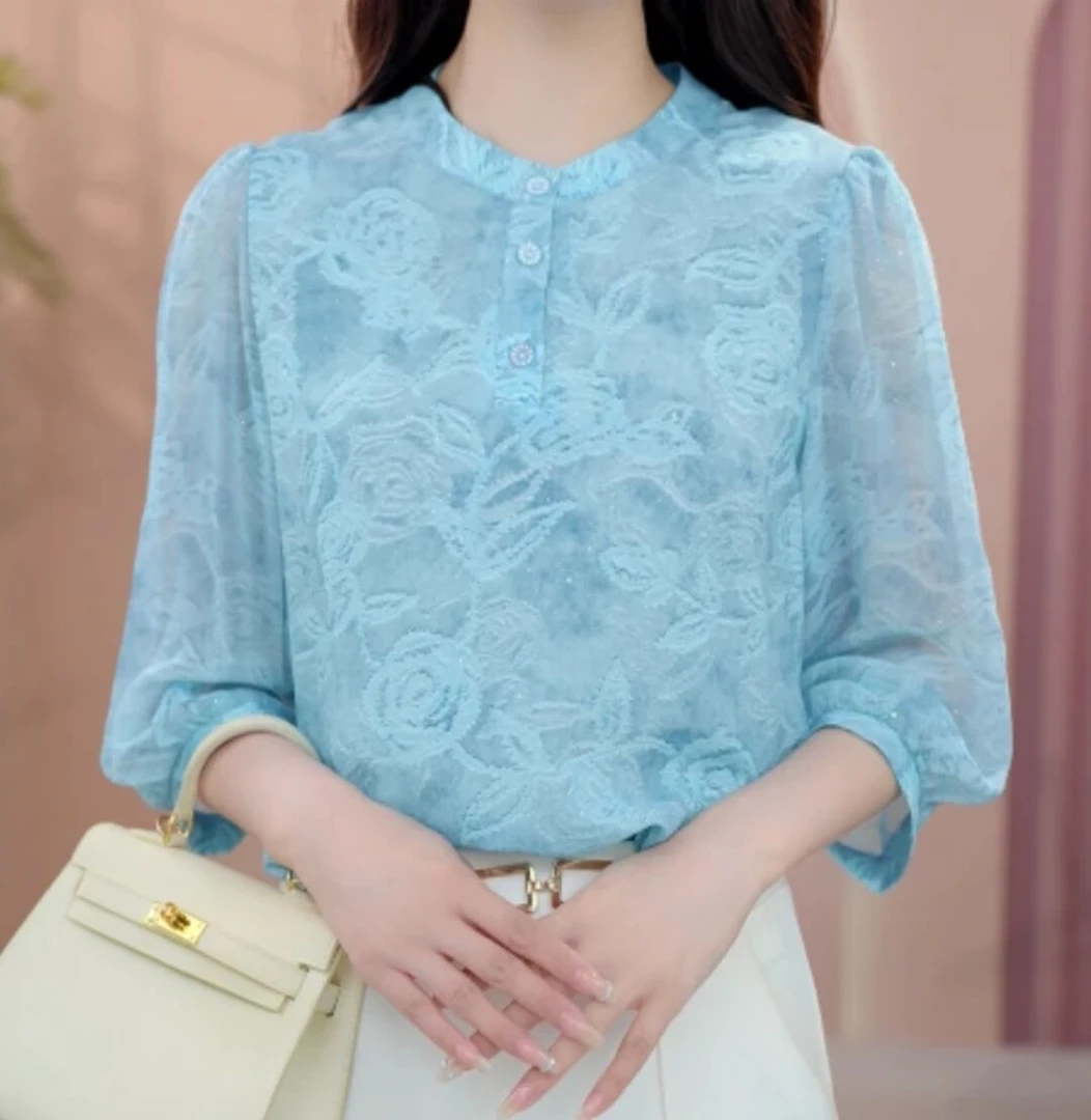 【洒银】早秋薄款冰丝衬衫女中年妈妈休闲宽松显瘦大码雪纺洋气小衫