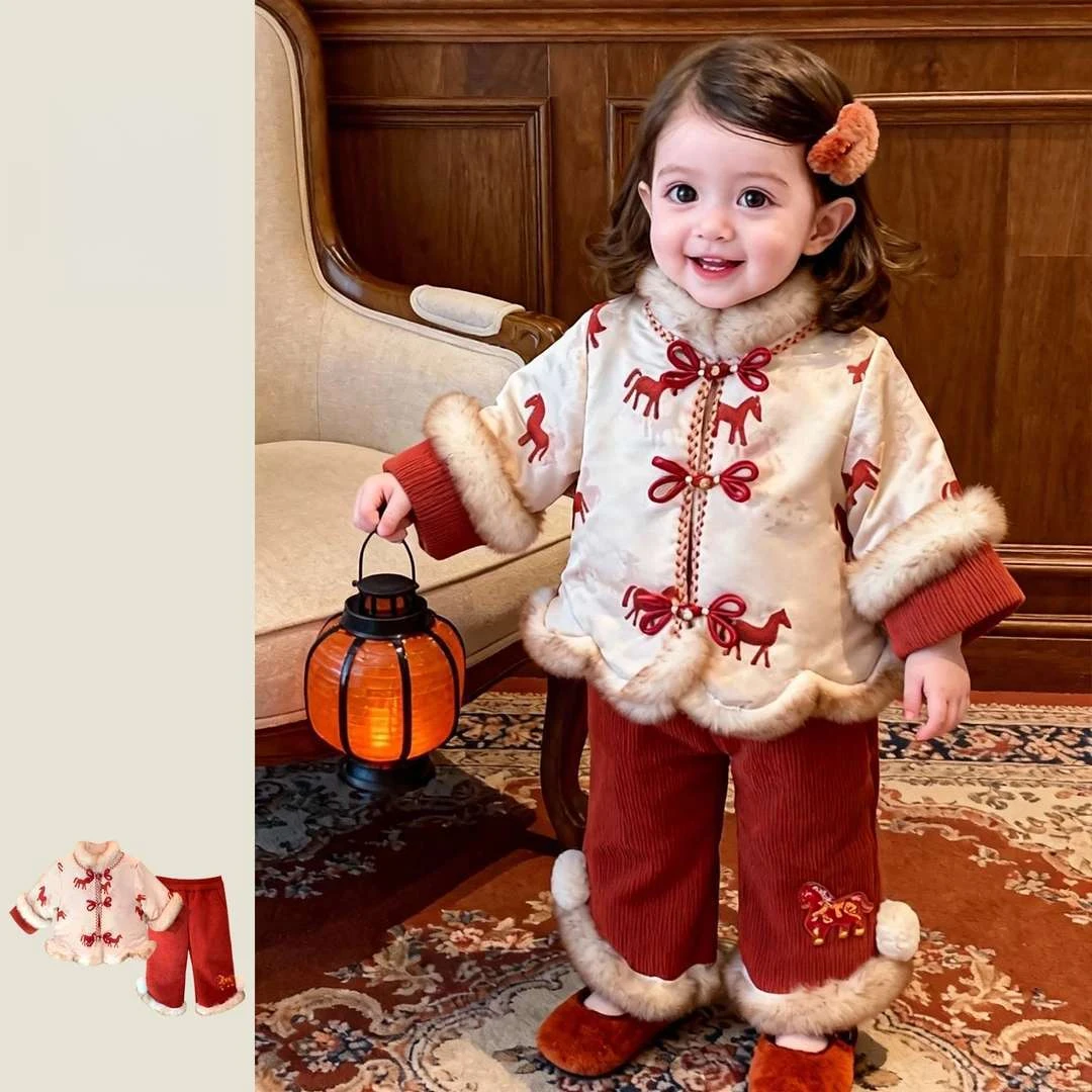 女童拜年服两件套冬2026新款中国风小童宝宝新年套装过年衣服洋气
