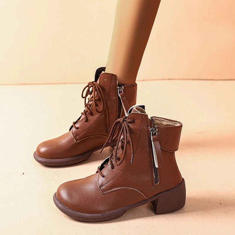 1699复古马丁靴女2023秋季新款轻便双拉链休闲方跟美拉德短靴潮流