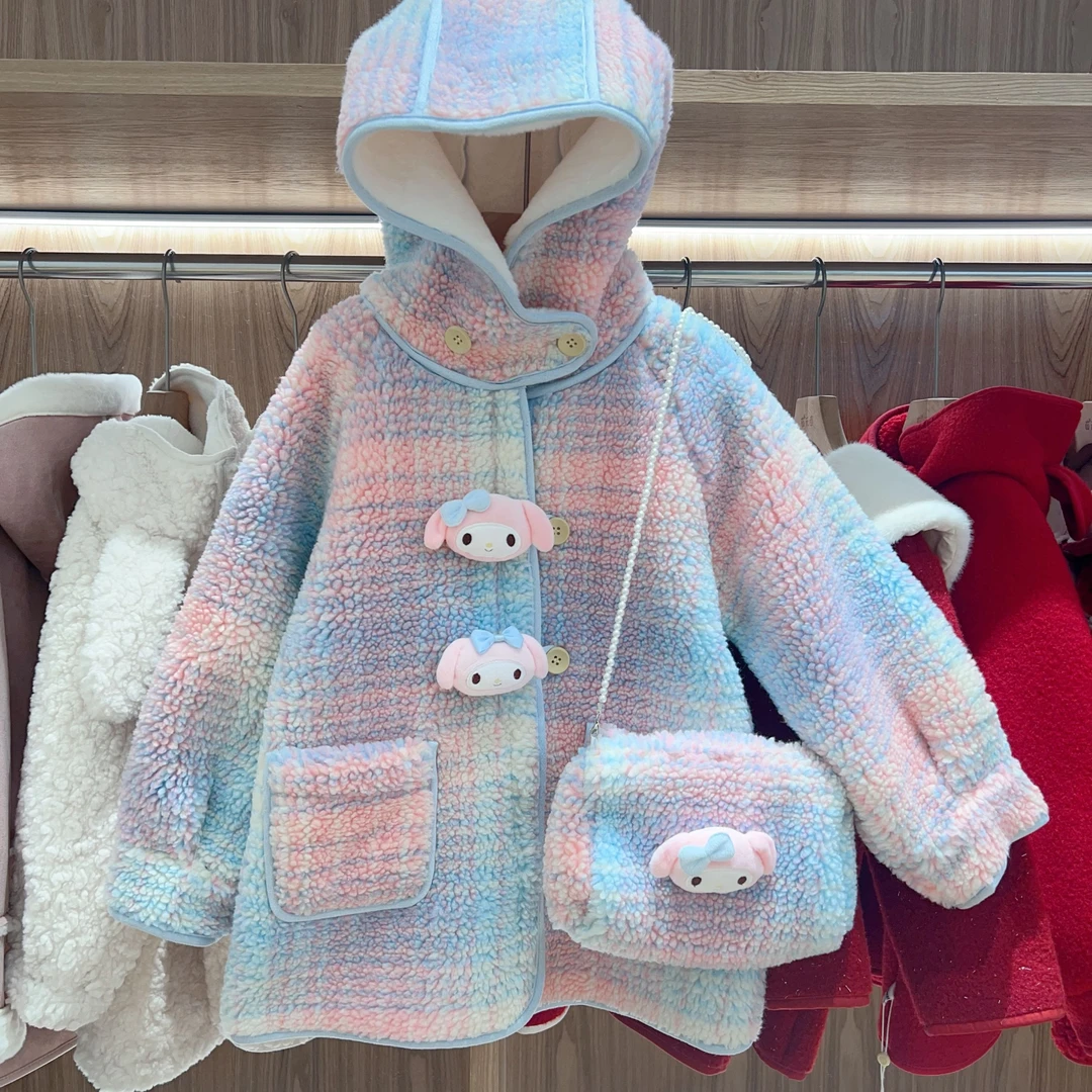 【767】（带包包）女童加绒加厚炫彩毛毛外套 ~