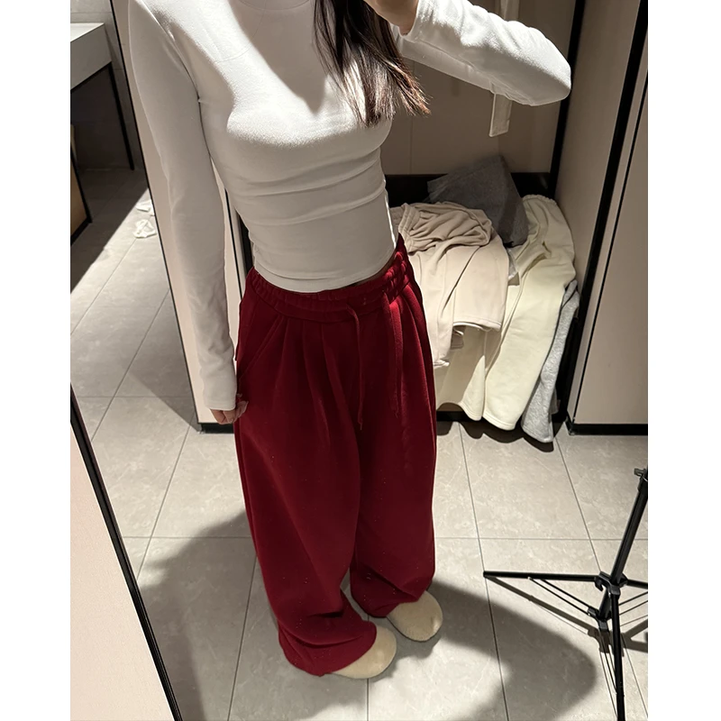 CAYK韩系松弛慵懒软糯休闲阔腿裤女2025新款懒人香蕉裤卫裤