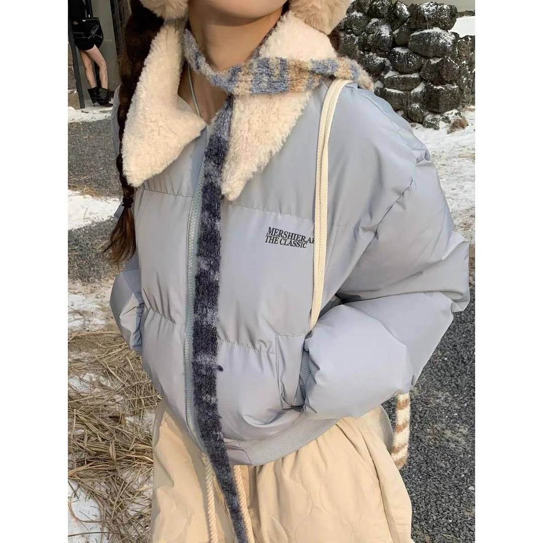 翻领羊羔毛领韩版宽松棉服外套棉袄女冬季新款加厚棉衣短款面包