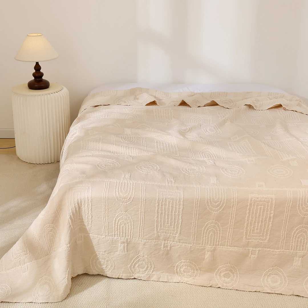 230*250原本麻色纱汉麻加大提花床盖多功能盖毯 原木