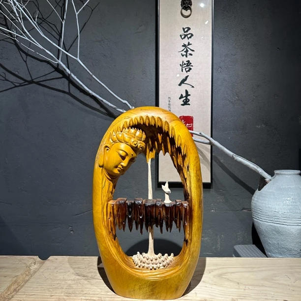 佛渡有缘人香樟木倒流香茶室民宿摆件