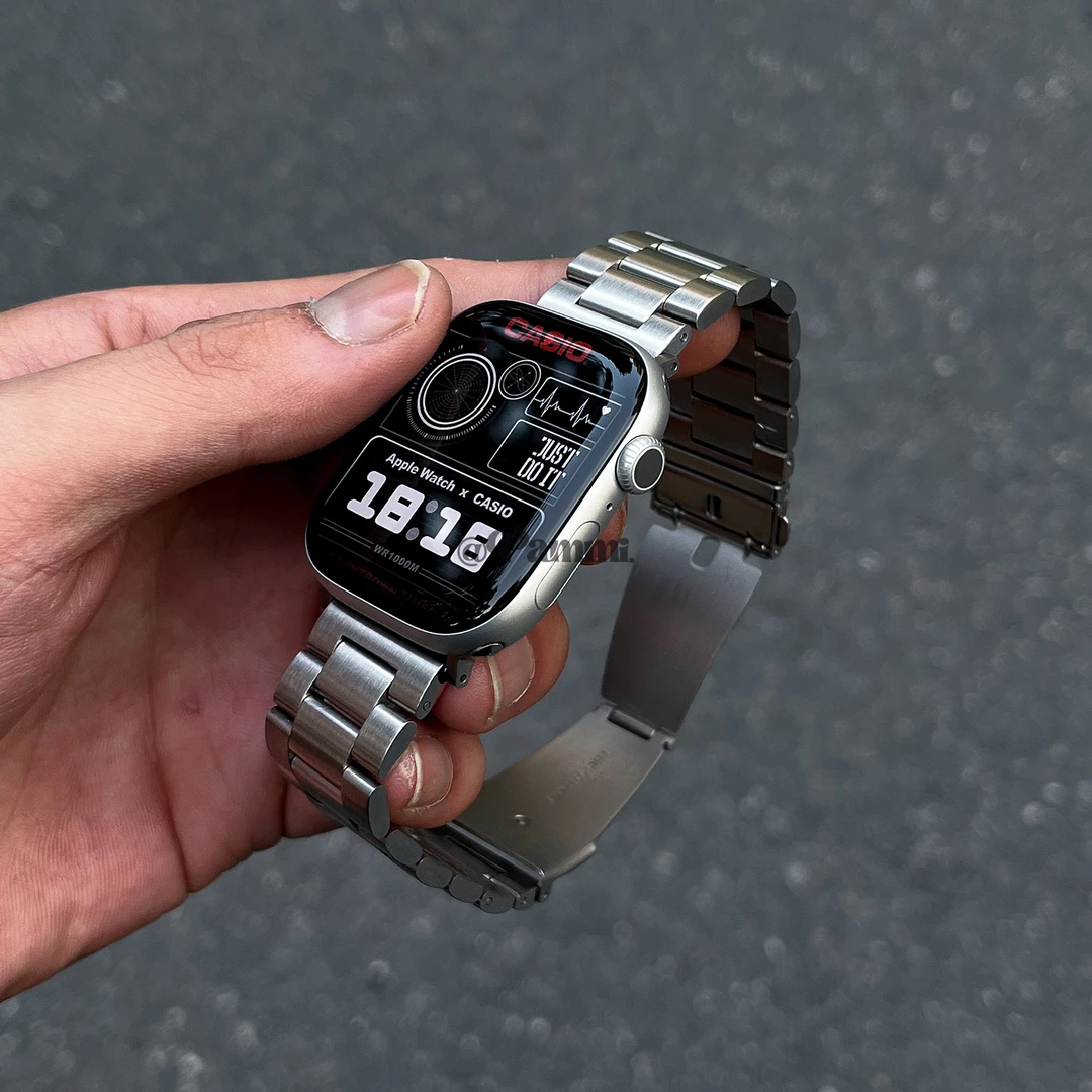不锈钢实心三珠金属苹果手表表带适用applewatchS1110987SEUltra3
