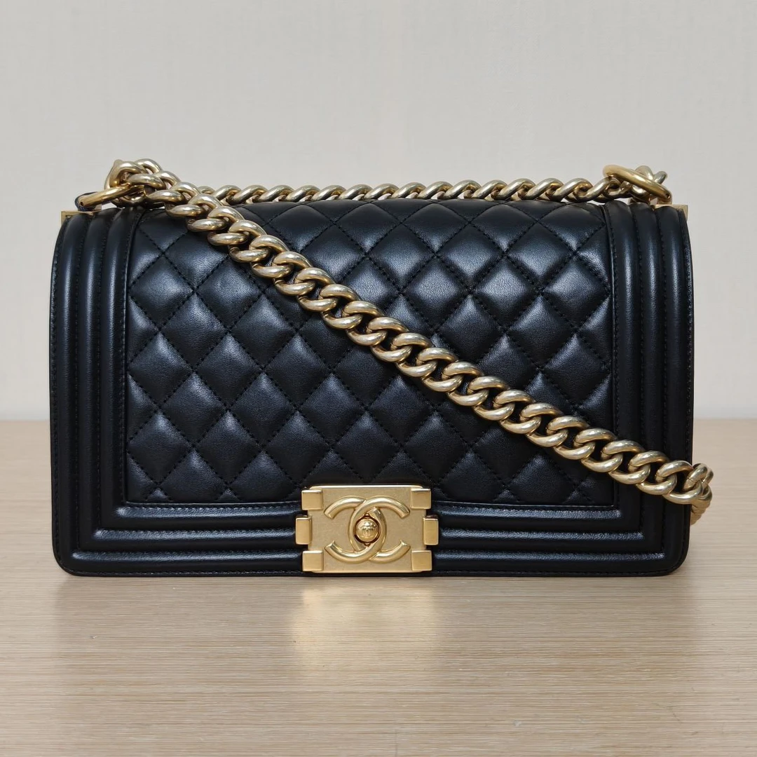 95新 Chanel/香奈儿 【娇】Leboy 中号 25cm 黑色 皮革S 24开