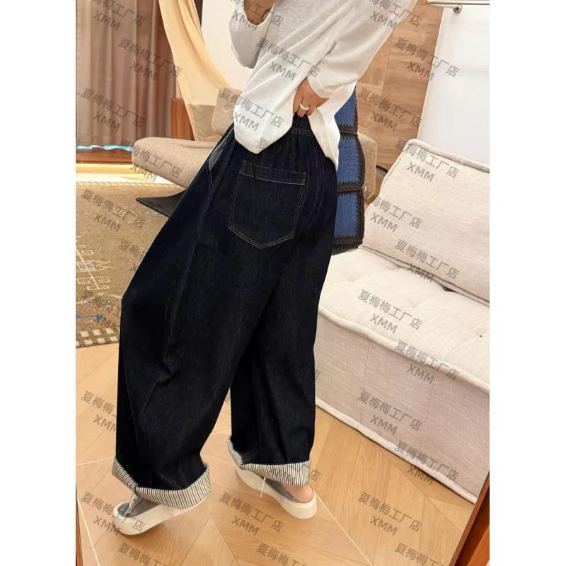 XMM.【抽绳条纹牛仔裤】时尚百搭水洗宽松阔腿休闲洋气潮流-HY25537