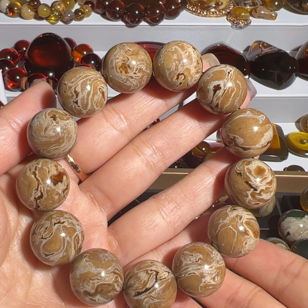 琥珀裸石未镶嵌缅甸琥珀花白根手串18m m 一刀料