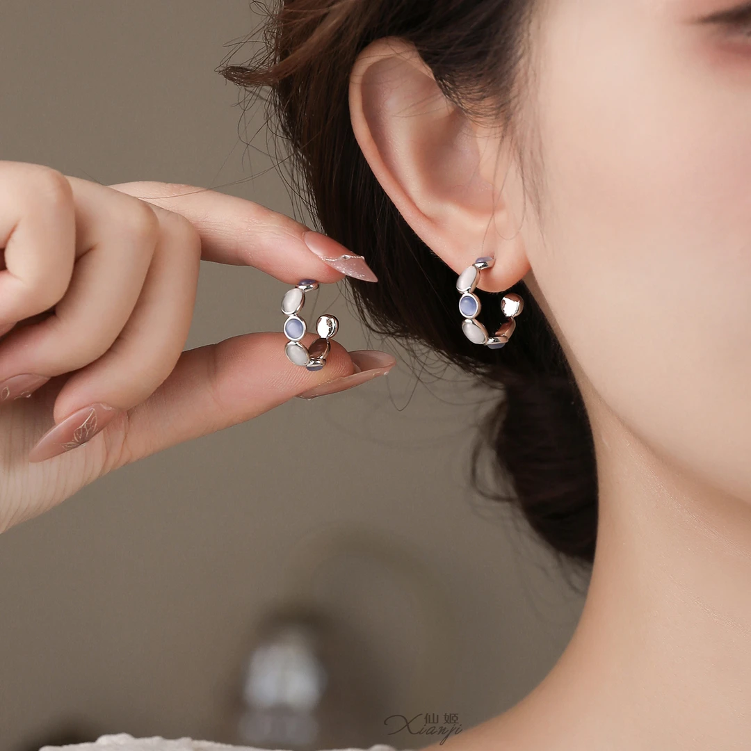 铜合金耳饰 08191蓝色圈圈耳环耳圈小号新款小众轻奢气质时尚耳饰