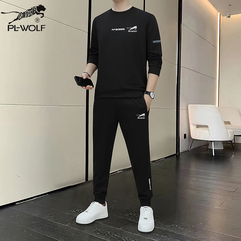 雄豹狼专卖运动套装男春季新款长袖卫衣休闲运动服时尚两件套男装