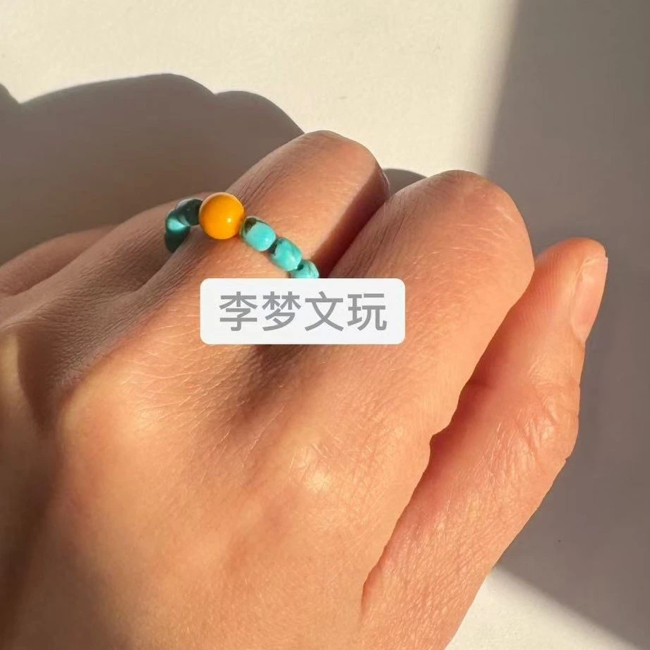 黄铜石英石戒指 特别DIY指环小众闺蜜可爱糖果色彩色串珠手工