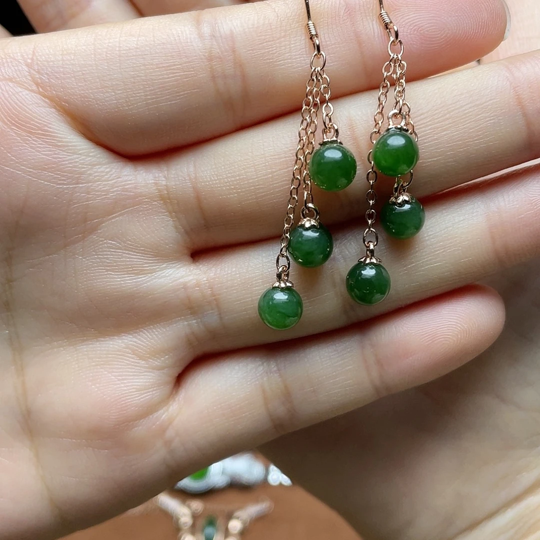 和田玉（碧玉）银S925镶嵌吊坠(赠链)耳环