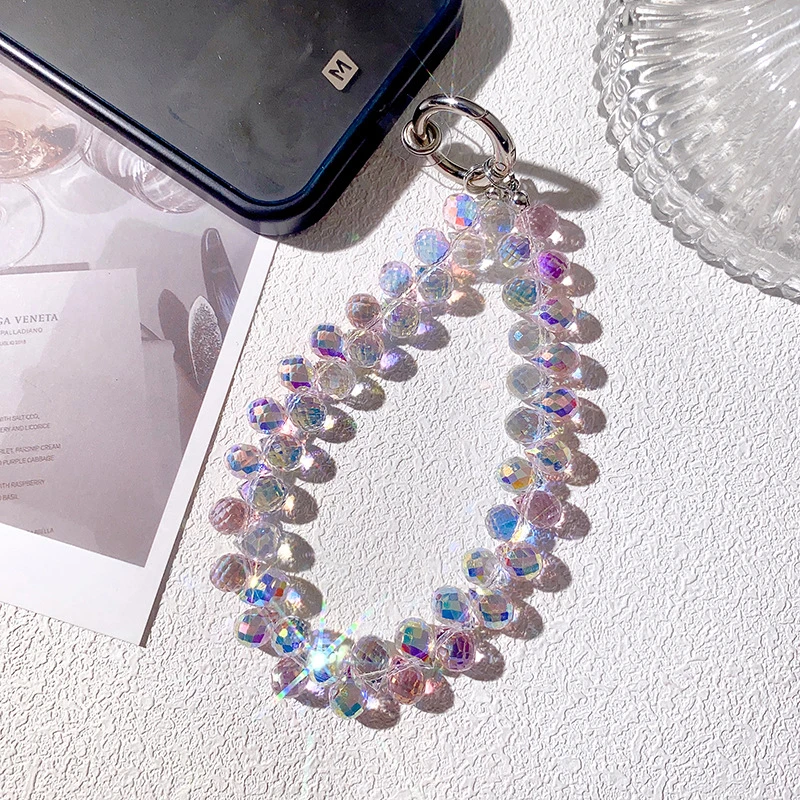 网红草莓水晶手机挂链挂件卡片紫色水晶挂绳手机挂链手工短款防丢