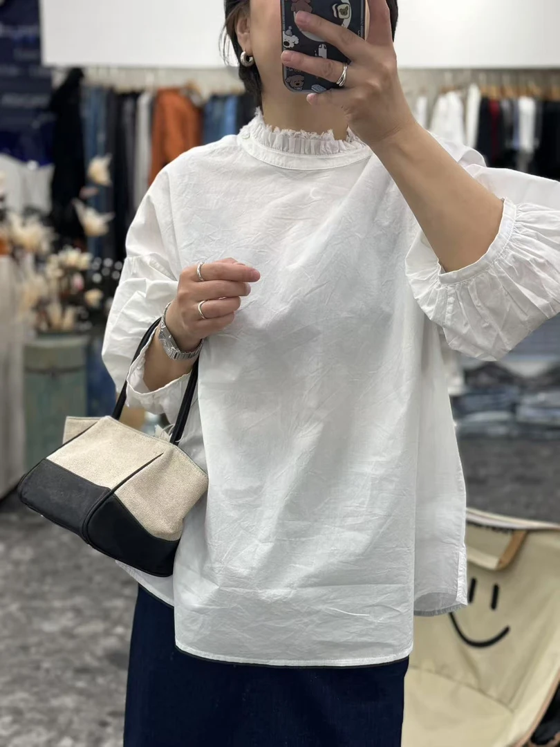 花边领泡泡袖宽松设计感衬衣宽松休闲百搭娃娃衫长袖衬衫上衣