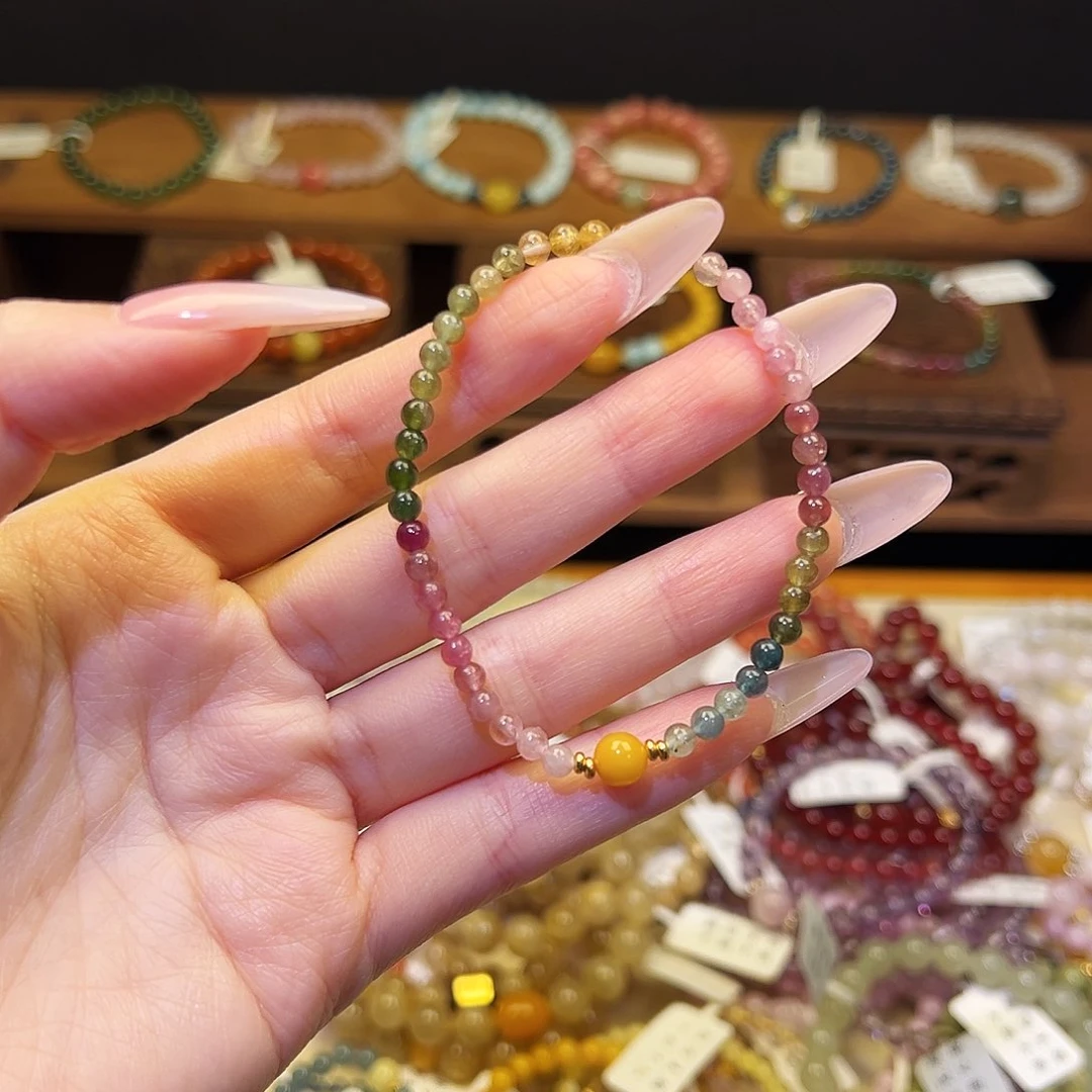 烟晶手链银S925镶嵌碧玺1341