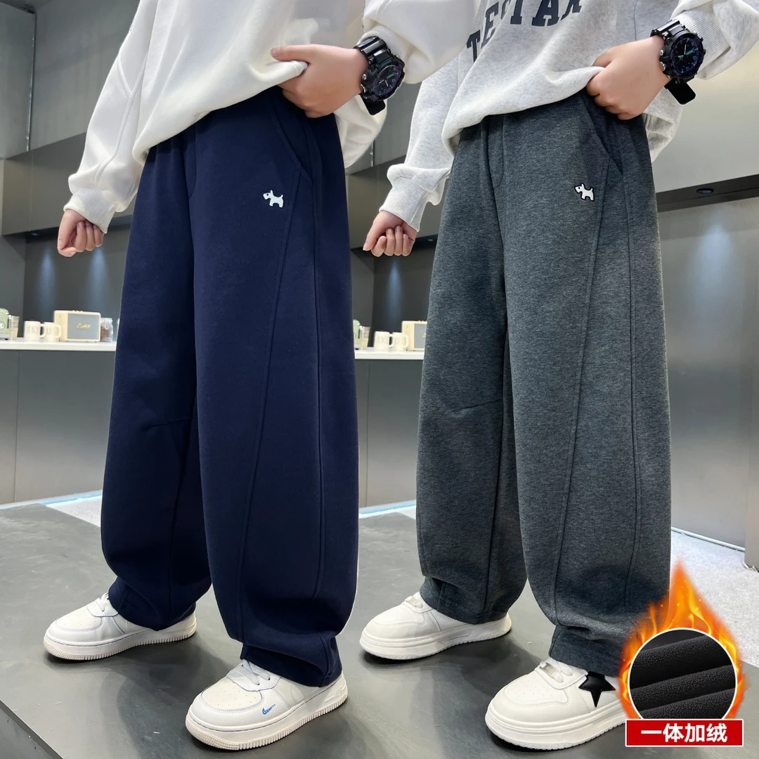男童加绒裤子秋冬款一体绒加绒加厚保暖中大童6-12岁15岁儿童卫裤