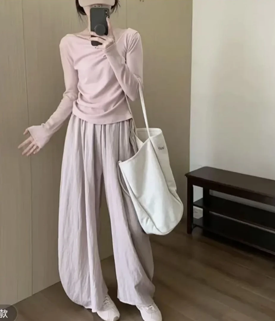 5813#宽松休闲大阔腿豆荚裤