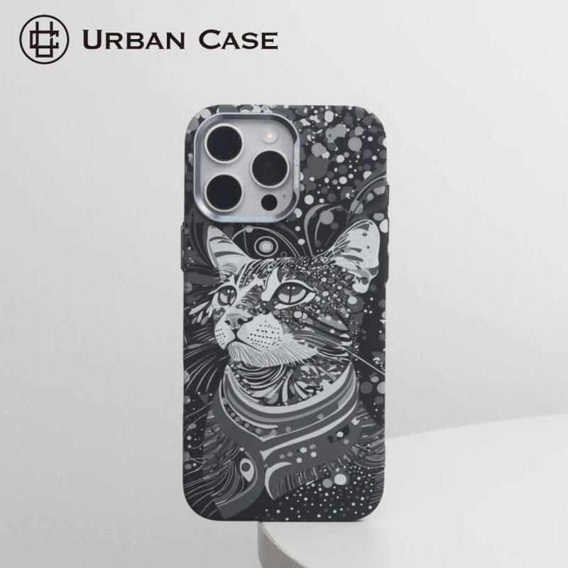 波普豹猫限定水贴微浮雕散热轻薄磁吸适用于iPhone16promax手机壳