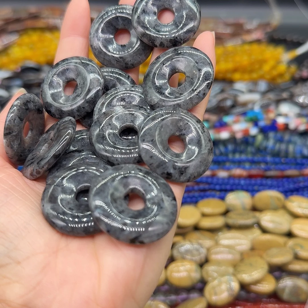 合金玛瑙/玉髓珠宝半成品黑闪光石30mm一颗