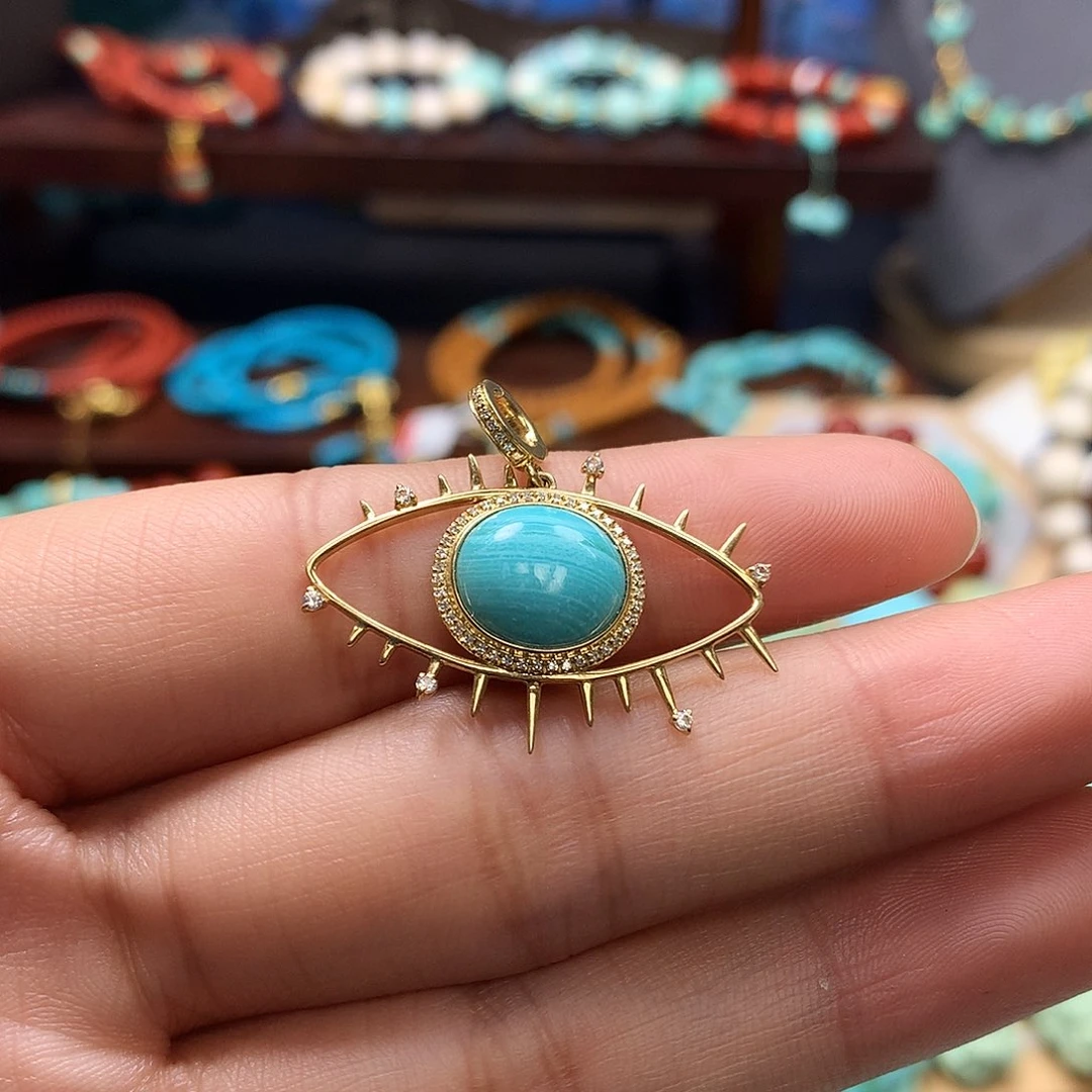 18K金镶嵌绿松石挂件