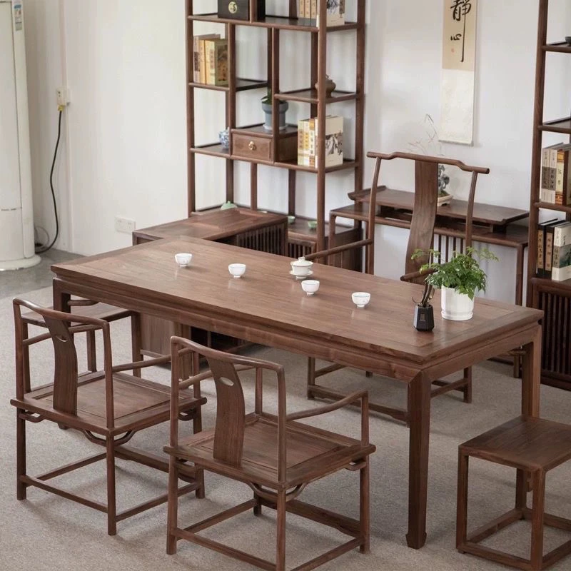 新中式茶桌椅组合老榆木实木茶台禅意功夫茶几家用茶室家具泡茶桌