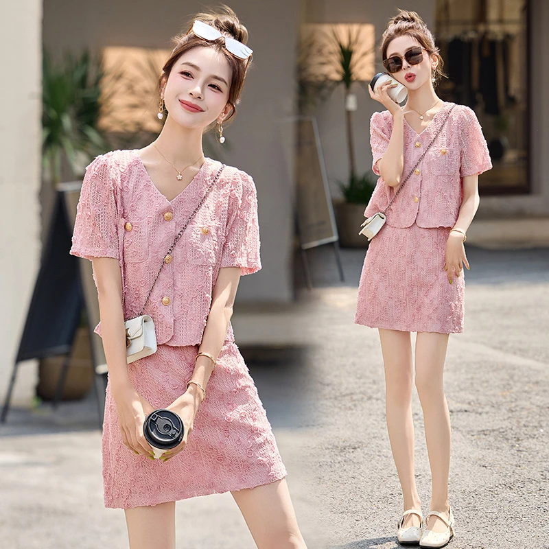 小个子韩版2025气质小香风洋气减龄新款上衣短裙两件套套装夏季