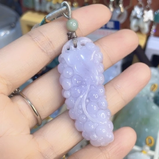 翡翠未镶嵌颈饰紫葡萄吊坠配高货绳