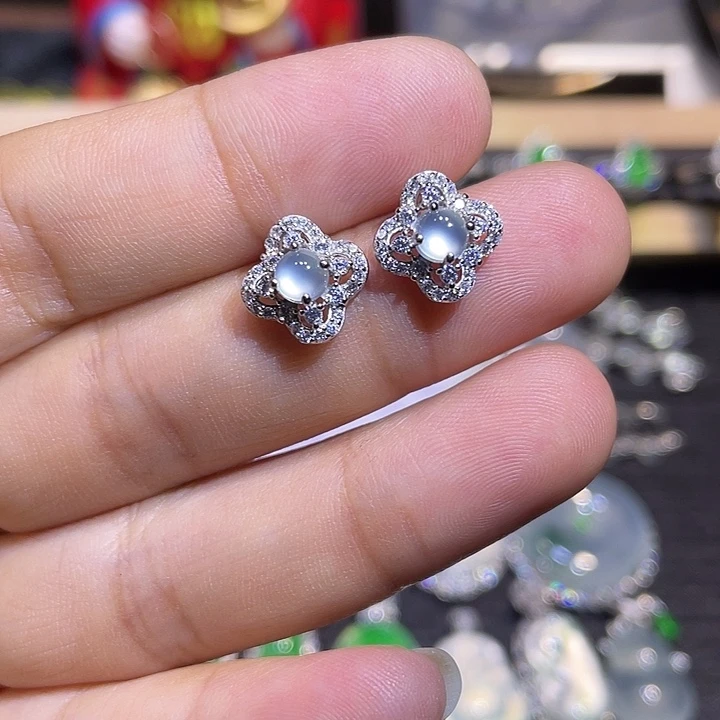 翡翠银S925镶嵌耳饰