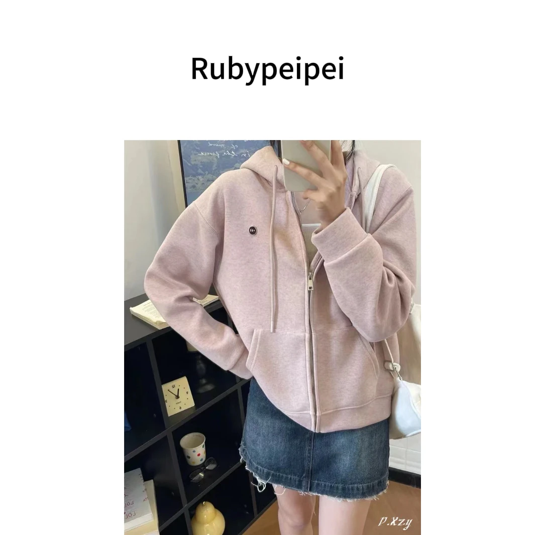 【Ruby佩】新品带帽连帽拉链短款女ins帽衫百搭短外套