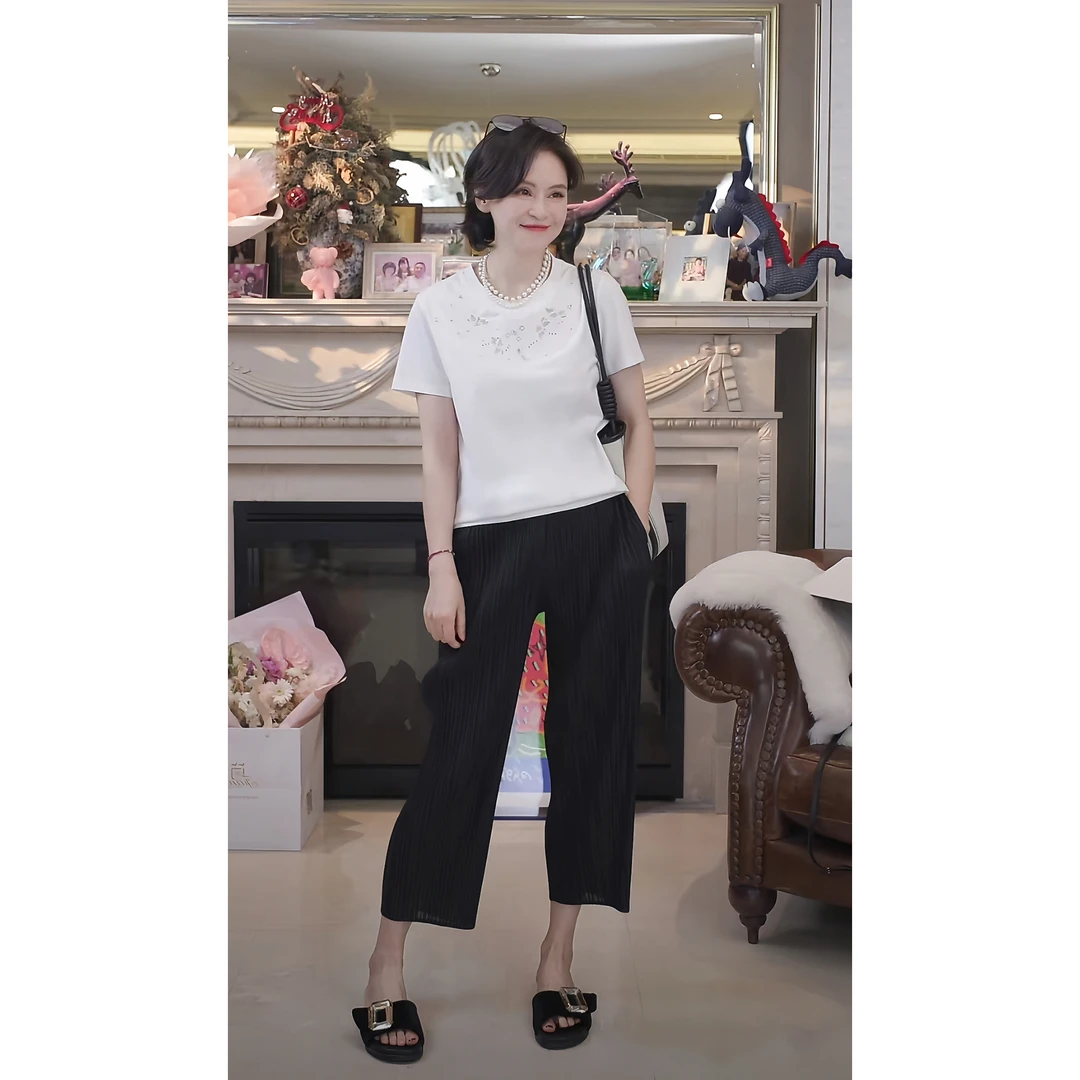 woshimojie 升级珠绣Tee 棉赛得利莱赛尔万针镂空绣花夏T恤短袖